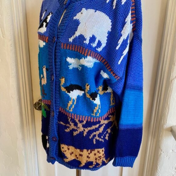 Vintage 80s Hand Knit Animal Cardigan Sweater by 20 Ans by Mariea Kim Size Large - Picture 3 of 10